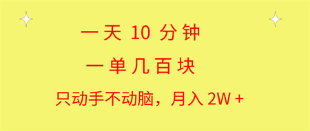 一天10 分钟 一单几百块 简单无脑操作 月入2W+教学-侠客分享网