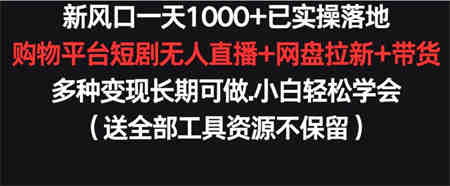 新风口一天1000+已实操落地购物平台短剧无人直播+网盘拉新+带货多种变现长期可做-侠客分享网