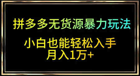 拼多多无货源暴力玩法，全程干货，小白也能轻松入手，月入1万+-侠客分享网