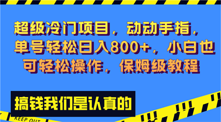 超级冷门项目,动动手指，单号轻松日入800+，小白也可轻松操作，保姆级教程-侠客分享网