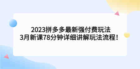 2023拼多多最新强付费玩法，3月新课​78分钟详细讲解玩法流程！-侠客分享网