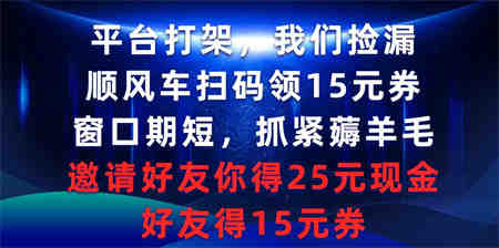 （9316期）平台打架我们捡漏，顺风车扫码领15元券，窗口期短抓紧薅羊毛，邀请好友…-侠客分享网