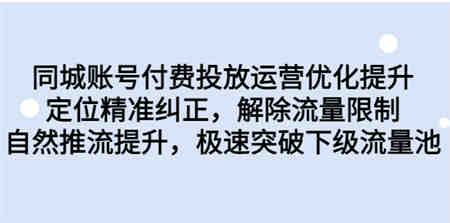 同城账号付费投放优化提升，定位精准纠正，解除流量限制，自然推流提…-侠客分享网