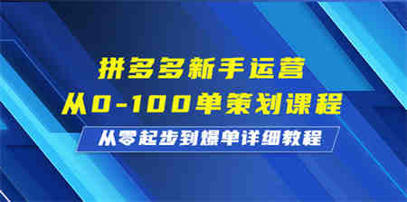 拼多多新手运营从0-100单策划课程，从零起步到爆单详细教程-侠客分享网