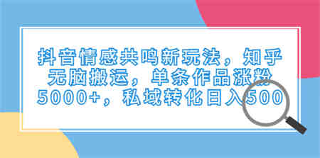 抖音情感共鸣新玩法，知乎无脑搬运，单条作品涨粉5000+，私域转化日入500-侠客分享网