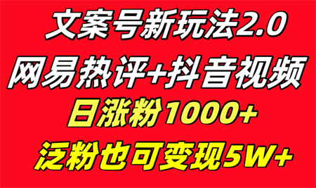 文案号新玩法 网易热评+抖音文案 一天涨粉1000+ 多种变现模式 泛粉也可变现-侠客分享网