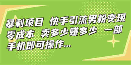 暴利项目，快手引流男粉变现，零成本，卖多少赚多少，一部手机即可操作…-侠客分享网