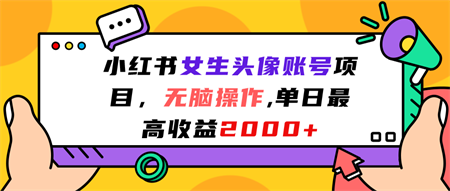 小红书女生头像账号项目，无脑操作“”单日最高收益2000+-侠客分享网