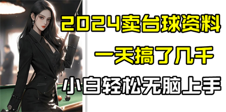 2024卖台球资料，一天搞了几千，小白轻松无脑上手-侠客分享网