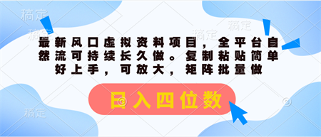 最新风口虚拟资料项目，全平台自然流可持续长久做。复制粘贴 日入四位数-侠客分享网