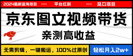 2024最新蓝海项目，逛逛京东图文视频带货，无需剪辑，月入20000+-侠客分享网