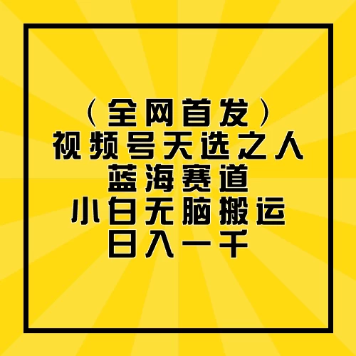 全网首发，视频号天选之人蓝海赛道，小白无脑搬运日入一千-侠客分享网