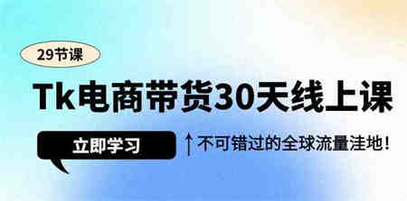 Tk电商带货30天线上课，不可错过的全球流量洼地（29节课）-侠客分享网