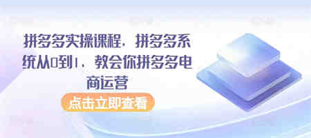 拼多多实操课程，拼多多系统从0到1，教会你拼多多电商运营-侠客分享网