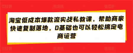 淘宝低成本爆款流实战私教课，帮助商家快速复制落地，0基础也可以轻松搞定电商运营-侠客分享网