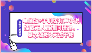 电脑版+手机版有声小说挂载无人直播间搭建，暴力涨粉3天过千粉-侠客分享网