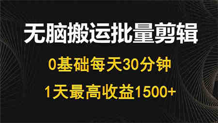 （10008期）每天30分钟，0基础无脑搬运批量剪辑，1天最高收益1500+-侠客分享网