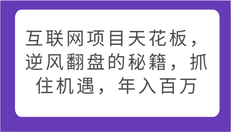 互联网项目天花板，逆风翻盘的秘籍，抓住机遇，年入百万-侠客分享网