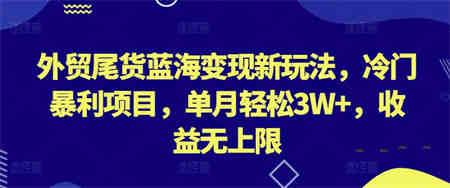 外贸尾货蓝海变现新玩法，冷门暴利项目，单月轻松3W+，收益无上限-侠客分享网