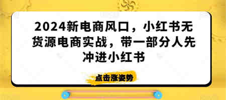 2024新电商风口，小红书无货源电商实战，带一部分人先冲进小红书-侠客分享网