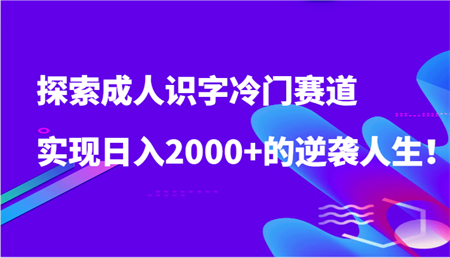 探索成人识字冷门赛道，实现日入2000+的逆袭人生！-侠客分享网