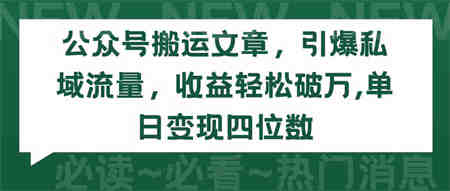 （9795期）公众号搬运文章，引爆私域流量，收益轻松破万，单日变现四位数-侠客分享网