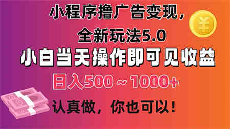 小程序撸广告变现，全新玩法5.0，小白当天操作即可上手，日收益 500~1000+-侠客分享网