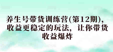 养生号带货训练营(第12期)，收益更稳定的玩法，让你带货收益爆炸-侠客分享网