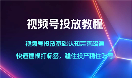 视频号投放教程-视频号投放基础认知完善疏通，快速建模打标签，稳住投产稳住账号-侠客分享网