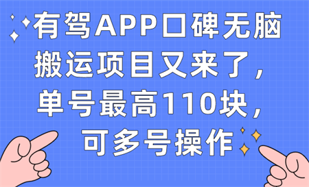 有驾APP口碑无脑搬运项目又来了，单号最高110块，可多号操作-侠客分享网