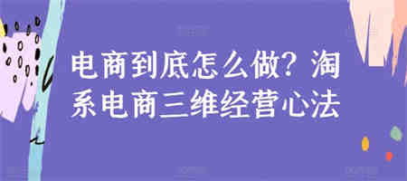 电商到底怎么做？淘系电商三维经营心法-侠客分享网