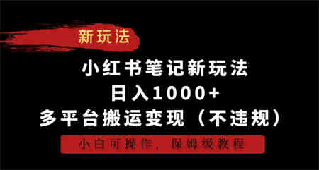 小红书笔记新玩法，日入1000+，多平台搬运变现（不违规），小白可操作，保姆级教程-侠客分享网