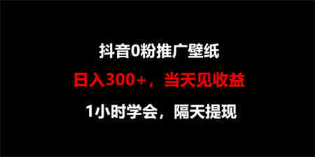 日入300+，抖音0粉推广壁纸，1小时学会，当天见收益，隔天提现-侠客分享网