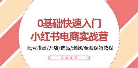 0基础快速入门小红书电商实战营：账号搭建/开店/选品/爆款/全套保姆教程-侠客分享网