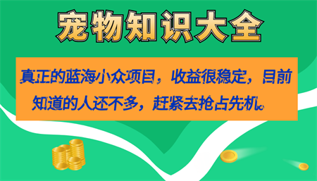 真正的蓝海小众项目，宠物知识大全，收益很稳定（教务+素材）-侠客分享网