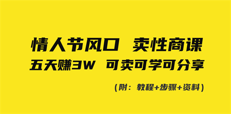 情人节风口！卖性商课，小白五天赚3W，可卖可学可分享！-侠客分享网